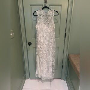 NWT Shona Joy  Silver Sequin Evening Gown